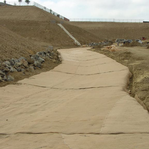 A high-flow channel that is using TRMs to prevent erosion