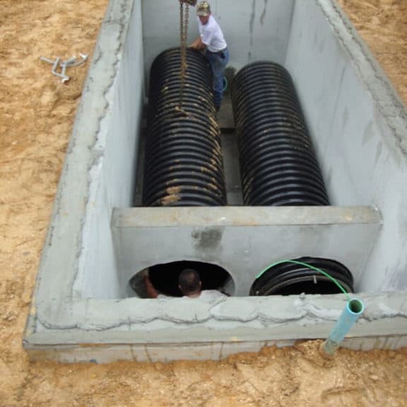 Two Fabco Helix Filters side-by-side in a stormwater vault