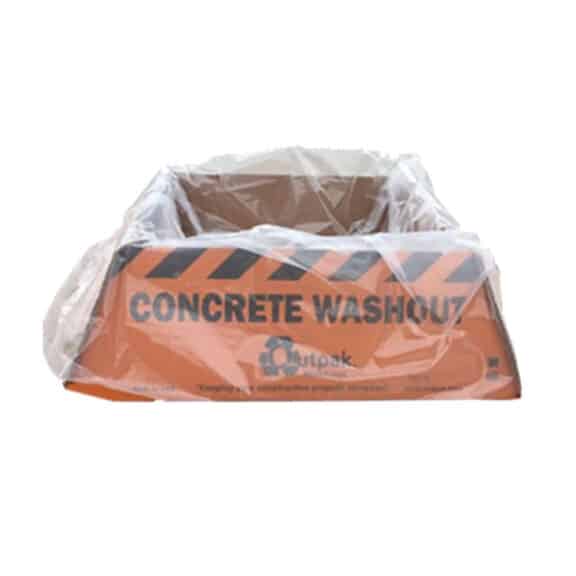 A concrete washout box with a plastic bag