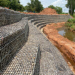 Wire forms retaining wall installation