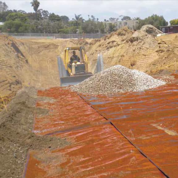 Woven Geoteztile installation on a development site.