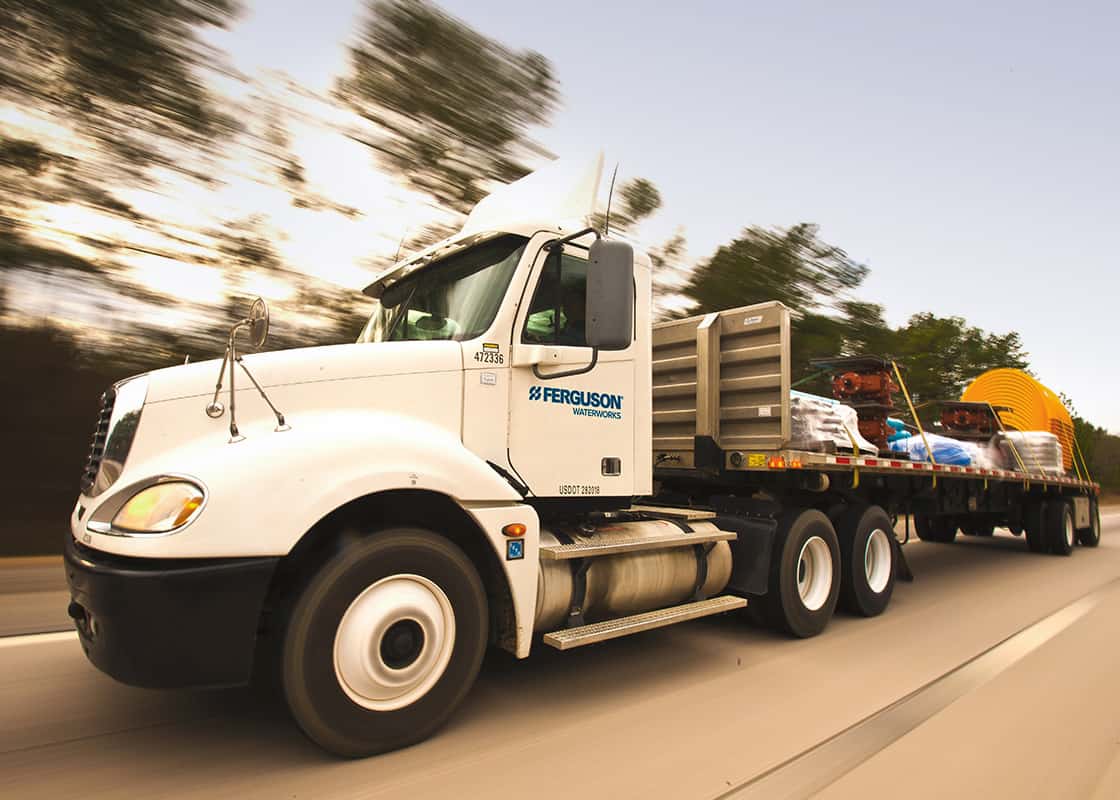 The Ferguson Waterworks division has a fleet of trucks to ensure reliable coast-to-coast delivery