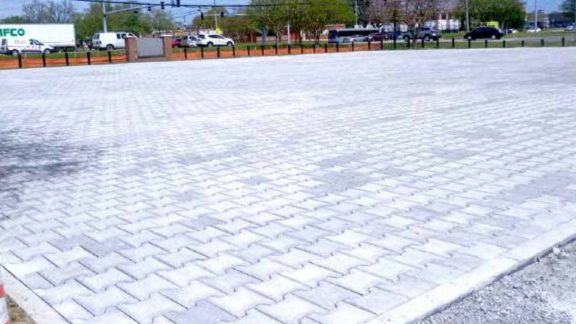 A newly finished permeable paver parking lot in Norfolk, VA