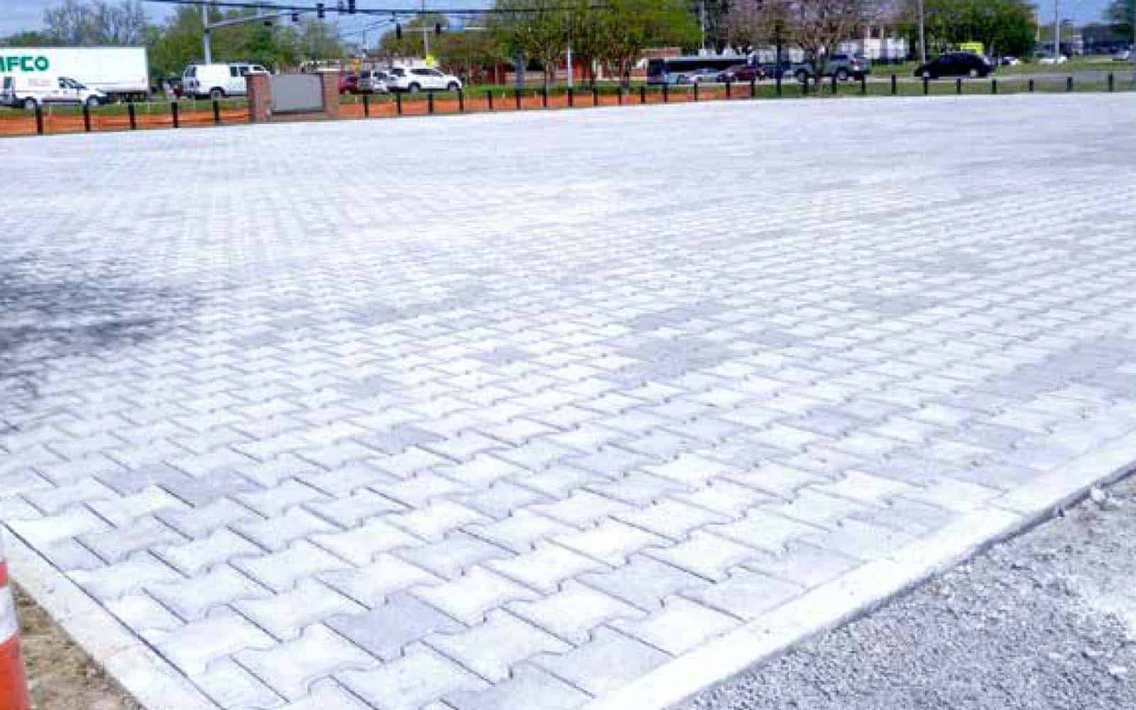 A newly finished permeable paver parking lot in Norfolk, VA