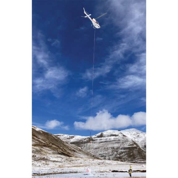 Aerial transport of biotic soil amendments to difficult to access site in Colorado.