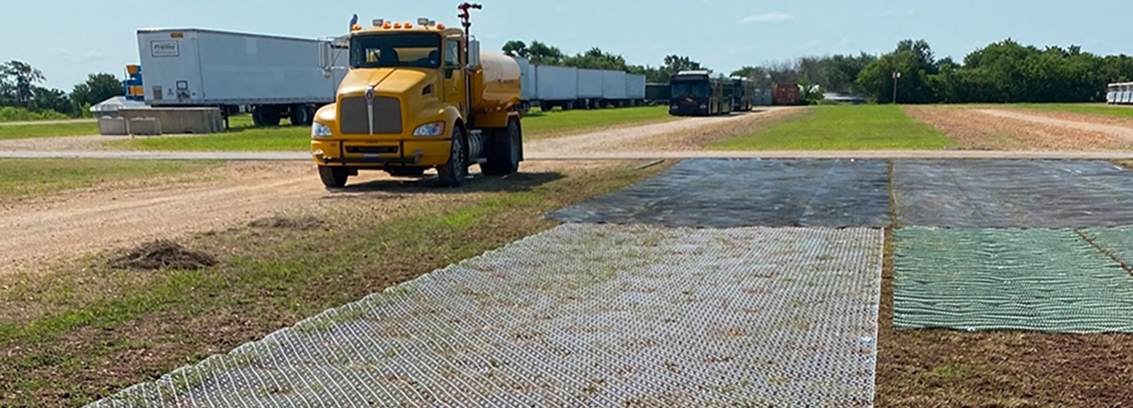 Large vehicles driving over the highest-performing geogrid, InterAx NX850, without causing rutting.